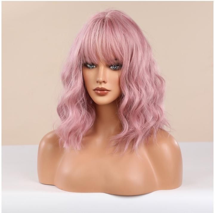 Freeshipping Synthetic Wigs for Women Short Curly Hair Pink Cosplay Daily Use Wig with Bangs Hheat Resistance Fiber Dropshipping Wholesale