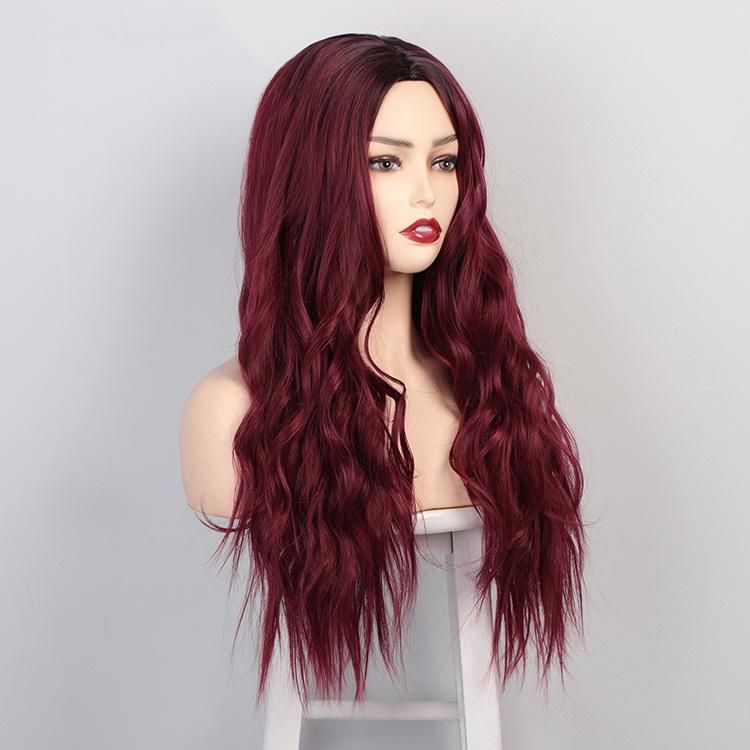 High Quality Long Wavy Synthetic Ombre Wine Red Wigs Body Wave Curly Synthetic Wigs for Women