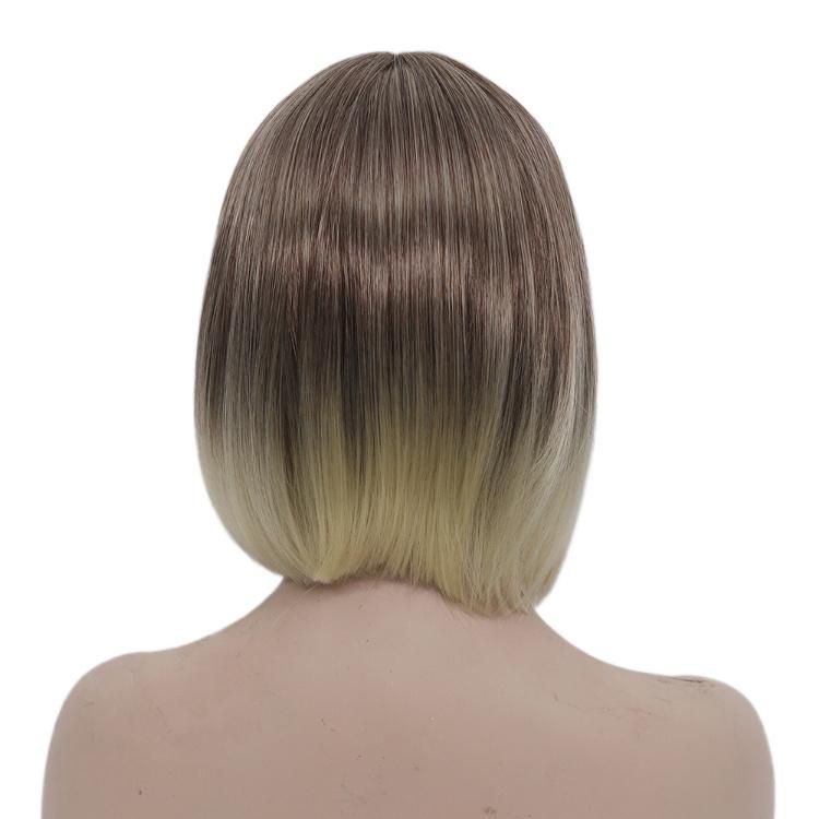 Wholesale MID Part Gradient Blonde Wig Fluffy Synthetic Bob Shorts Wig