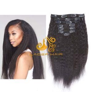 Ks1b off Black Kinky Straight 8&quot;-26&quot; Remy Human Hair for Clip in Hair Extension in Stock
