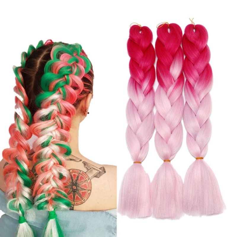 Kbeth Glowing Jumbo Braiding Hair 24 Inch Rainbow Multi Colors Synthetic Hair Extension Attachments Braids Synthetic Jumbo Braids Weave in Stock