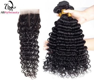 Lace Closure Brazilian Hair 100% Virgin Deep Wave Hair Bundles