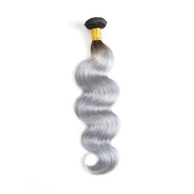 Ombre 1b/Grey Human Hair Weave 1 Piece Double Weft Hair Extensions Body Wave Gray Remy Brazilian Hair Bundles