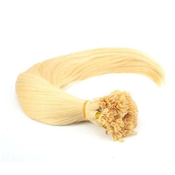 Blond and Straight Keratin Nail Tip Hair Extensions for Women