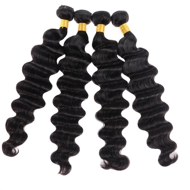 Unprocessed Hair Weaving Loose Deep Wave Bundles with Closure Brazilian Hair Bundles with Closure Remy 100% Human Hair Bundles with Lace Frontal Closure