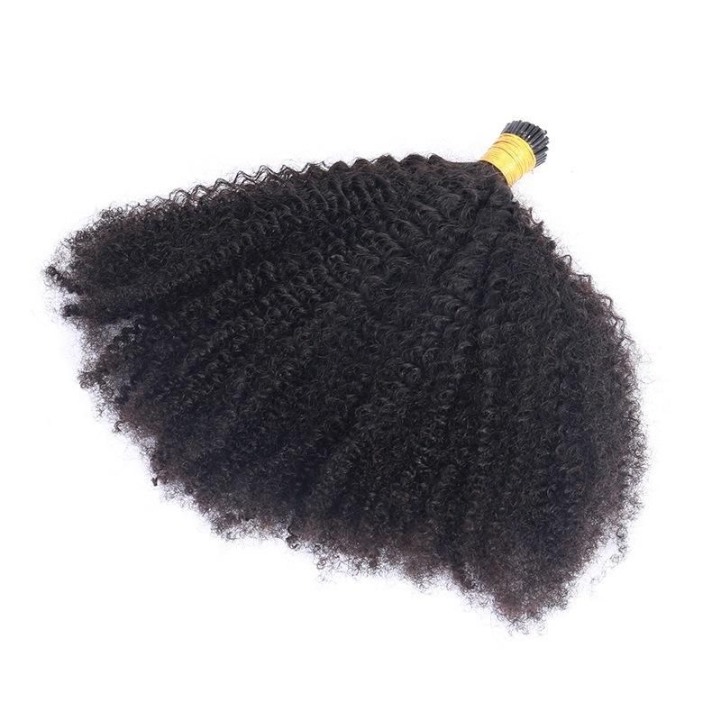 22inch 2PCS/Lot of Afro Kinky Curly Human Hair 4b 4c I Tip Microlinks Brazilian Virgin Hair Extensions Hair Bulk Natural Black Color for Women