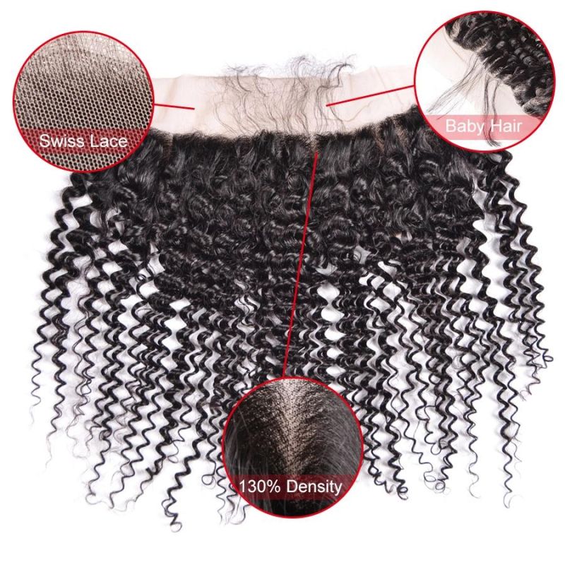 Brazilian Kinky Curly Ear to Ear Pre Plucked Lace Frontal Closure with Baby Hair 100% Human Hair Frontal Remy Hair