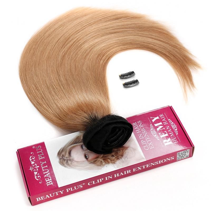 Factory Wholesale 100% Human Hair Clip in Hair Extensions Ombre Color Cuticle Aglined Brazilian Hair