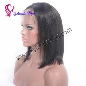 130% Density Short Bob Wig Virgin Brazilian Hair Middle Part Lace Front Wig with Natural Hairline