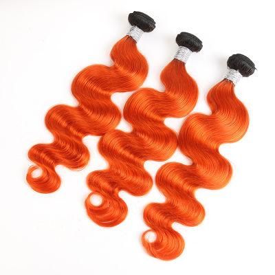 Orange Color Straight Body Wave Remy Hair Extensions Human Hair Bundles 22 Inches with Double Drawns