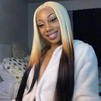 613 Brown Blonde Colored Lace Frontal Wig Brazilian Human Hair Straight Middle Part Pre Plucked for Women