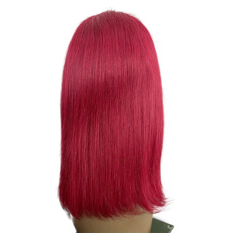 Christmas Red Brazilian Human Hair T Part 13*1 Lace Front Bob Wig