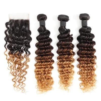 Super Hair Ombre Raw Curly Hair Human Hair Weaving with 4*4 Lace Closure