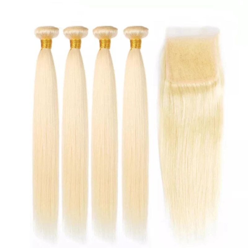 #613 Honey Blonde Bundles with Closure Brazilian Straight Remy Hair Extension Lace 100% Human Hair for Women