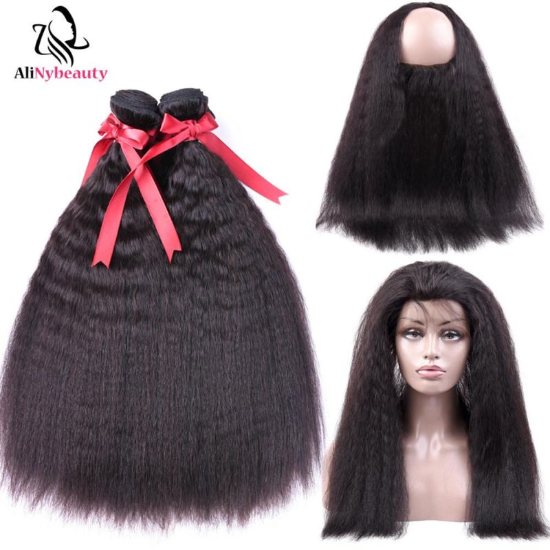 Raw Unprocessed Virgin Kinky Straight 360 Lace Frontal with Bundles
