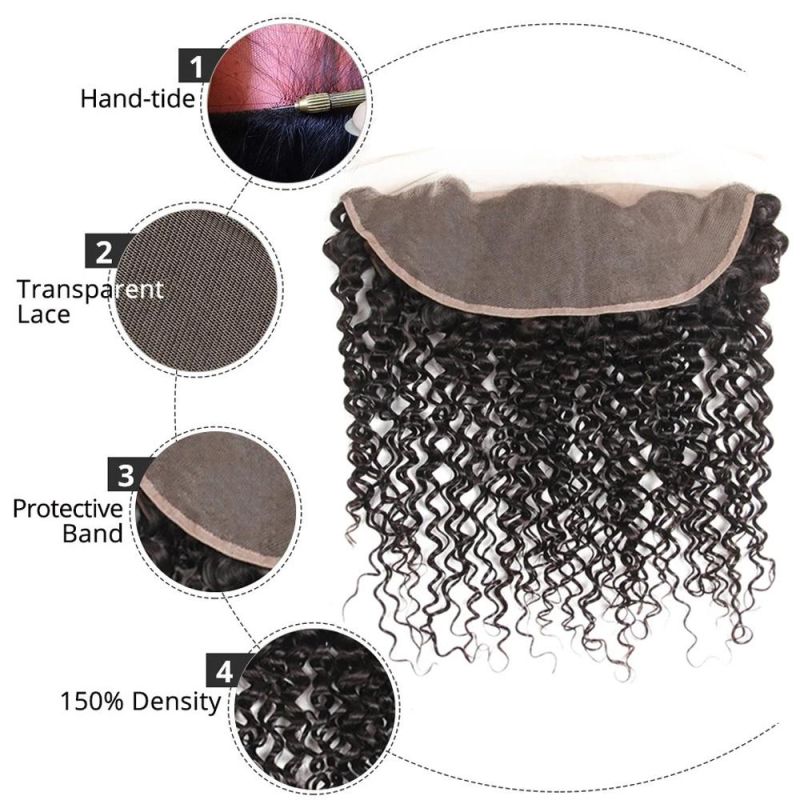 Lace Frontal Curly 13X4 Brizilian Virgin Human Hair Closure Curly Wave Hair Closure Natural Black Color Hair Extention 8 Inch