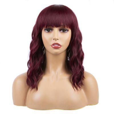 Wine Red Wigs with Bangs for Women Synthetic Curly Bob Wig with Bangs Short Wigs