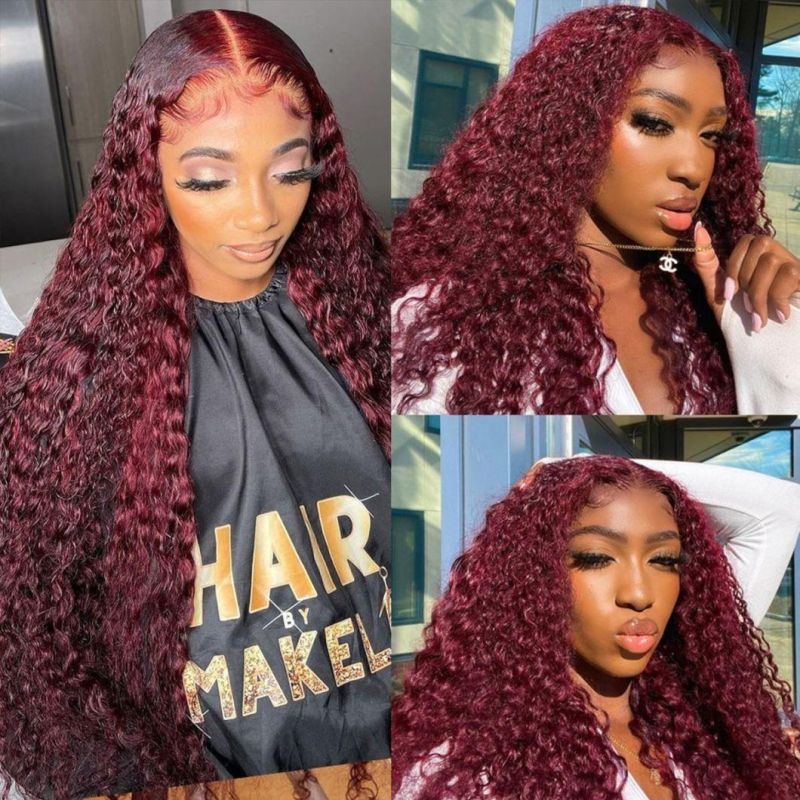 99j Burgundy Red Curly Wave 13X4 Lace Front Wig