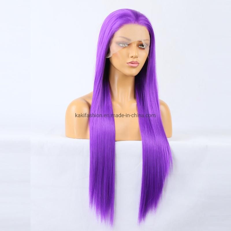Matte High Temperature Silk Wig Purple Frontal Lace Synthetic Wig Cosplay