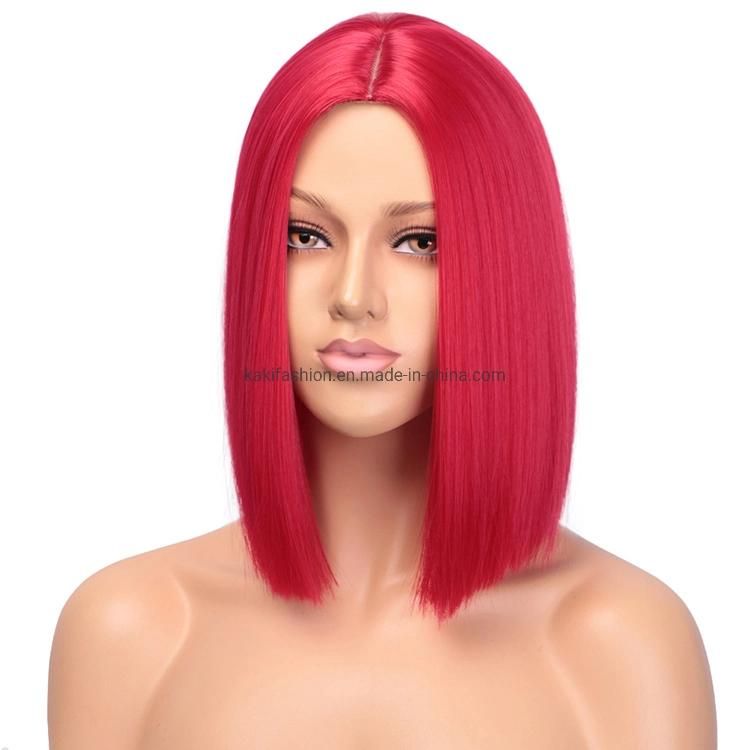 Synthetic Fiber Hair Straight Short Red Bob Wigs Heat Resistant for Cosplay Party