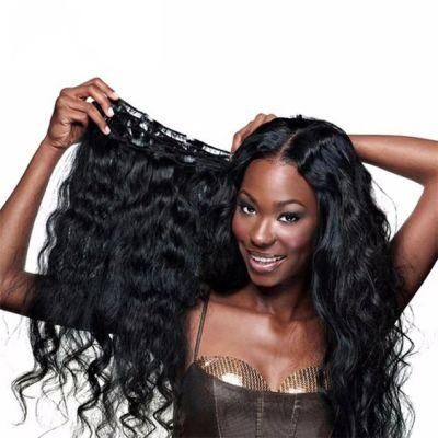 Body Wave Clip in Hair Extensions Remy Human Hair for Women Brazilian Hair Bundle Clip Ins Natural Black 22 Inches