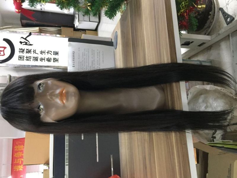Long Brazilian Hair Cuticle Aligned Human Hair Lace Wig with Bang
