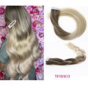 Top Quality 10&quot;-30&quot; 100% Virgin Remy Human Hair Brazilian Natural T#10/613 Skin Weft PU Tape Hair Extension