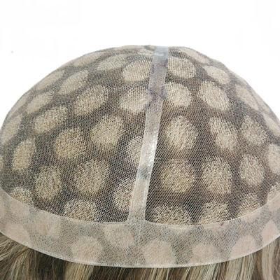 Men&prime;s Hair Replacement French Lace with Clear PU Around with Spot Highlight
