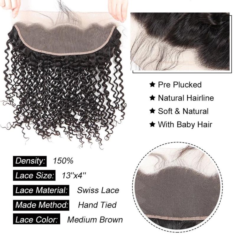 Lace Frontal Curly 13X4 Brizilian Virgin Human Hair Closure Curly Wave Hair Closure Natural Black Color Hair Extention 16 Inch