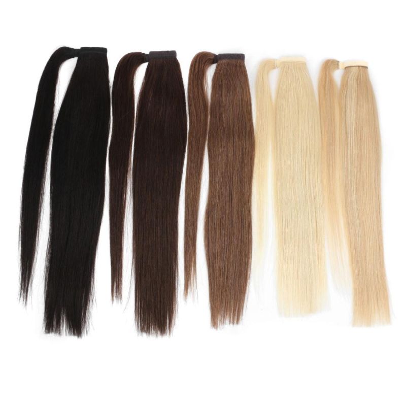 100% Human Hair Pony Tails Hair Extensions Double Drawn Natural Wrap Around Drawstring Ponytail Hair