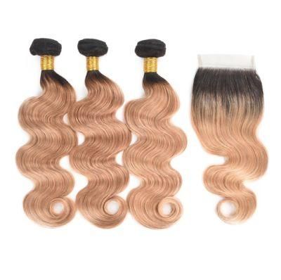 Ombre 1b/27 Brazilian Body Wave 3 Bundles with Lace Closure
