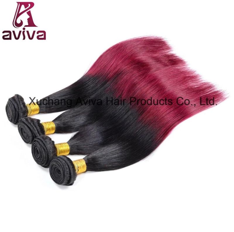 Silky Straight Wave 100% Human Hair Extension Ombre Natural Virgin Hair