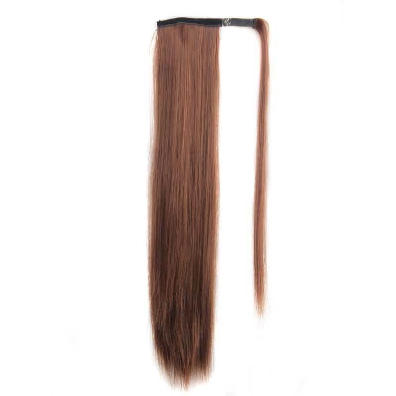 Ombre Brown Long Straight Clip in Ponytail Hairpiece Heat Resistant Synthetic Fiber Hair Extension