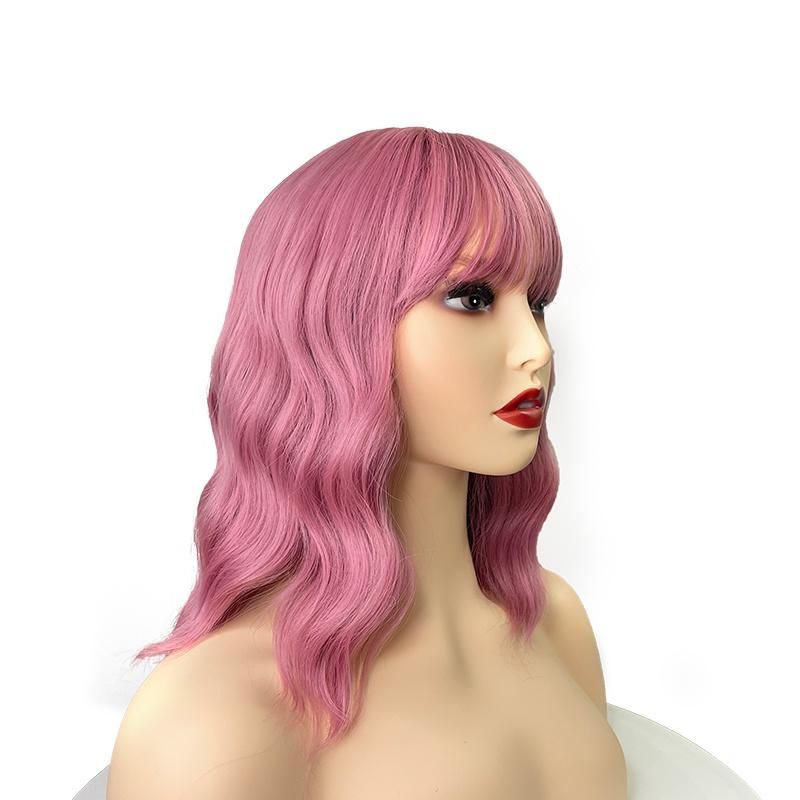 Wholesale Pink Purple Cut Short with Bangs Heat Resistant Fiber Color Wigs Bob Wigs Synthetic Wigs for Cosplay Daily Party