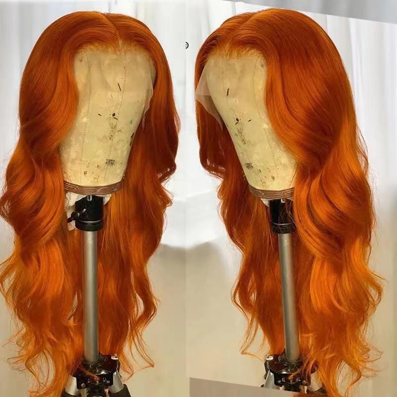 Human Head Brazilian Premium Smooth Orange Long Wig for Curly Hair