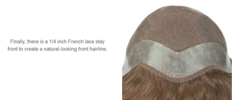 Full French Lace with PU Perimeter High Quality Men′s Wigs Toupee