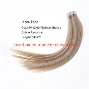 P#12-60 Light Golden Brown to Platinum 7A PU Skin Weft Brazilian Hair Extensions 20PCS Adhesive Black Tape Remy Human Hair 16&quot; 18&quot; 20&quot; 22&quot; 24&quot; 26&quot;