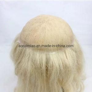 High Quality Bleached Raw Virgin Remy 613 Blonde Chinese Silk Based Men&prime;s Swiss Lace Toupees