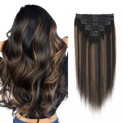 8PCS/Set 18 Clips Straight Human Hair Brazilian Hairpiece Remy Clip in Hair Extension