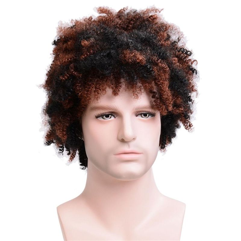 Toupee Kinky Curly Synthetic Short Wigs for Men′s Daily Wig Mixed Male Curly Natural Cosplay Hair Heat Resistant Breathable Men Wig