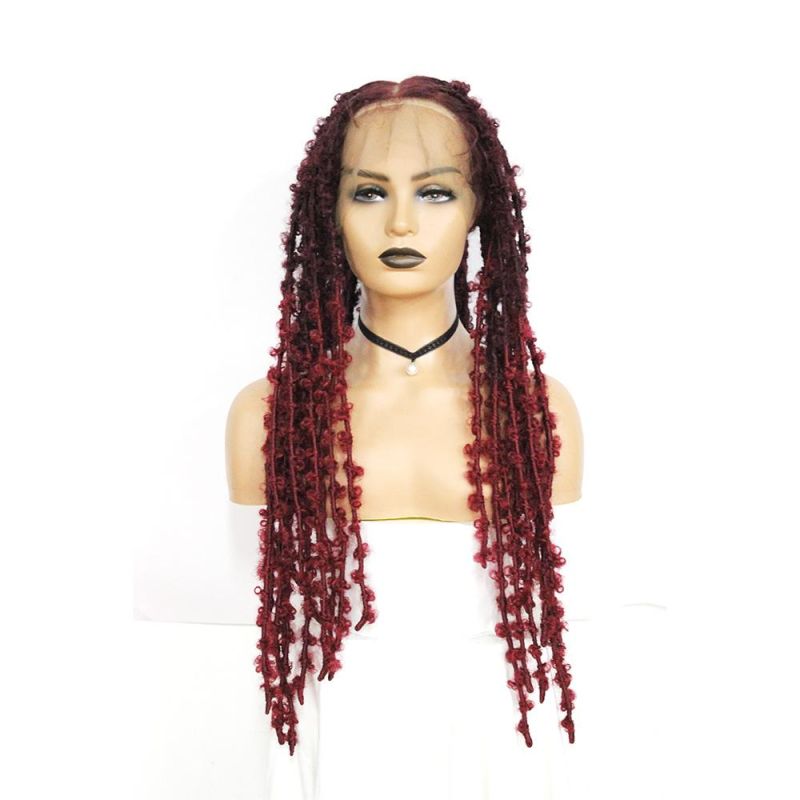 18 Inches Long Braided Wig Full Lace Wigs with Distressed Locs Synthetic Braids for Women 100% Hand-Made Crochet Braid Hair Wig