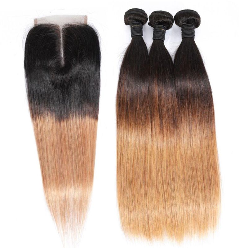 Thick End Staight Human Hair Bundle with Closures for Women