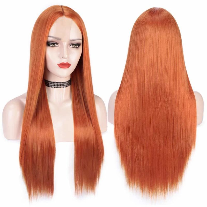 28inch Ombre Orange Synthetic Long Lace Closure Wigs Brazilian Hair for Women