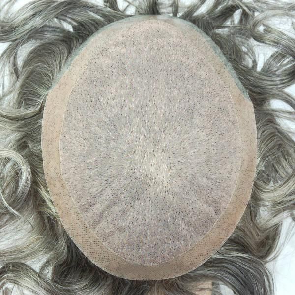 Ljc473 Indian Human Hair with Grey Hair in Synthetic Hairpiece
