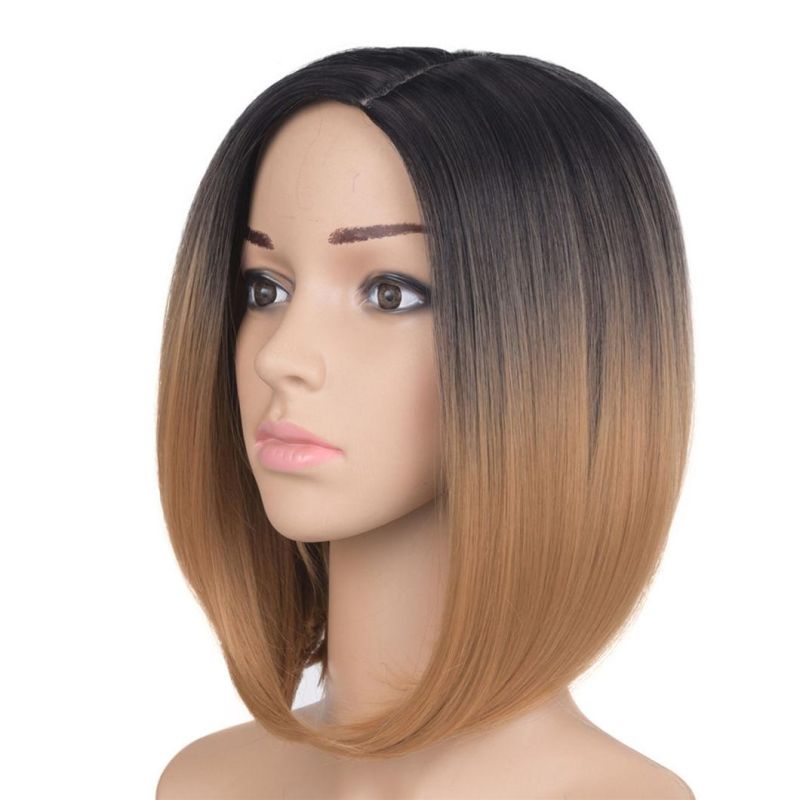 Middle Part Short Ombre Black Dark Blonde Color Bob Wig Brazilian Human Hair Wigs with Lace Front for Women 12 Inches