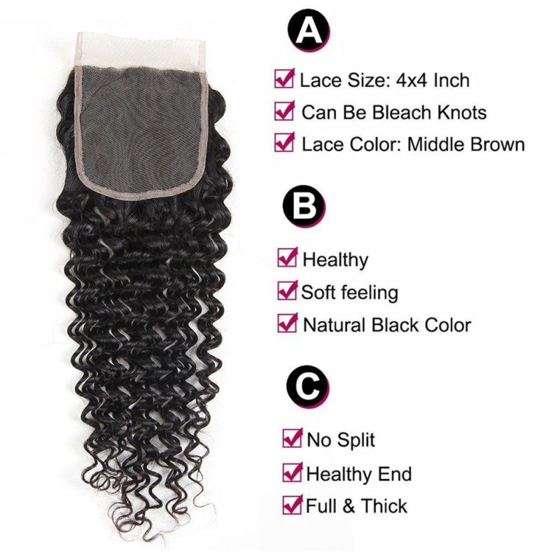 Kbeth 4*4 Lace Closure Wholesale Remy Human Hair Toupee Soft Hair Brazilian Human Hair Deep Wave 4*4 Transparent Lace Toupee