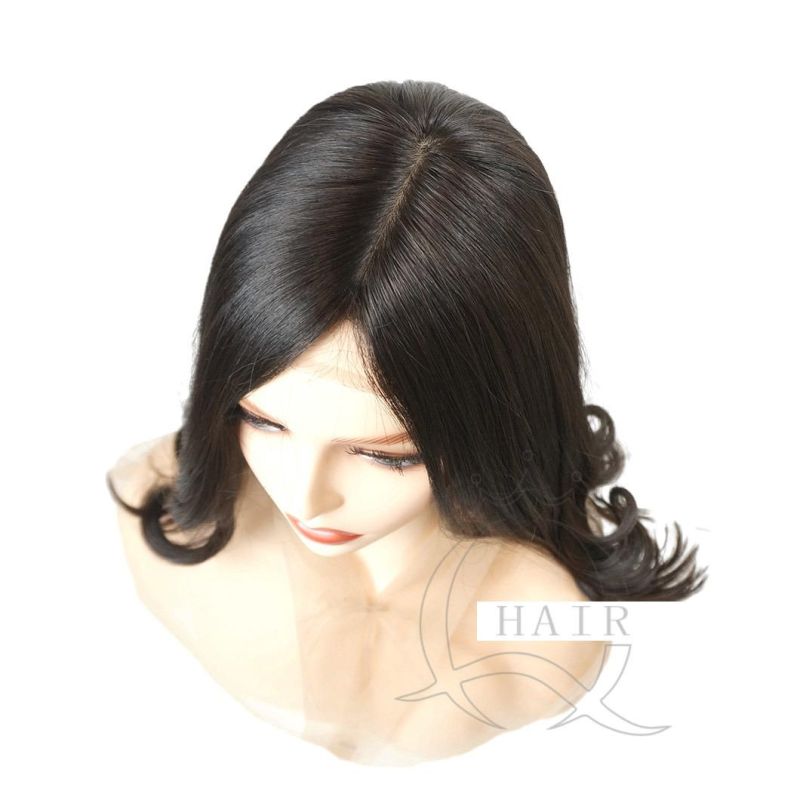 Human Hair China Factory Supplier Dark Brown Highlight Non-Processed Virgin European Human Hair Wig Silk Top Kosher Jewish Wig