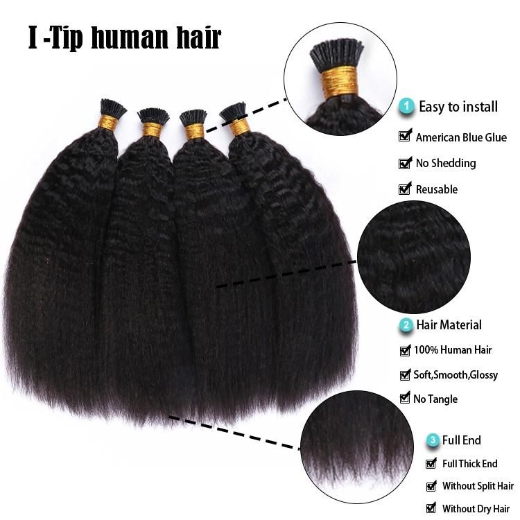 Fast Shipping High Quality Kinky Straight I Tip Hair Extensions 100% Cuticle Aligned Brazilian