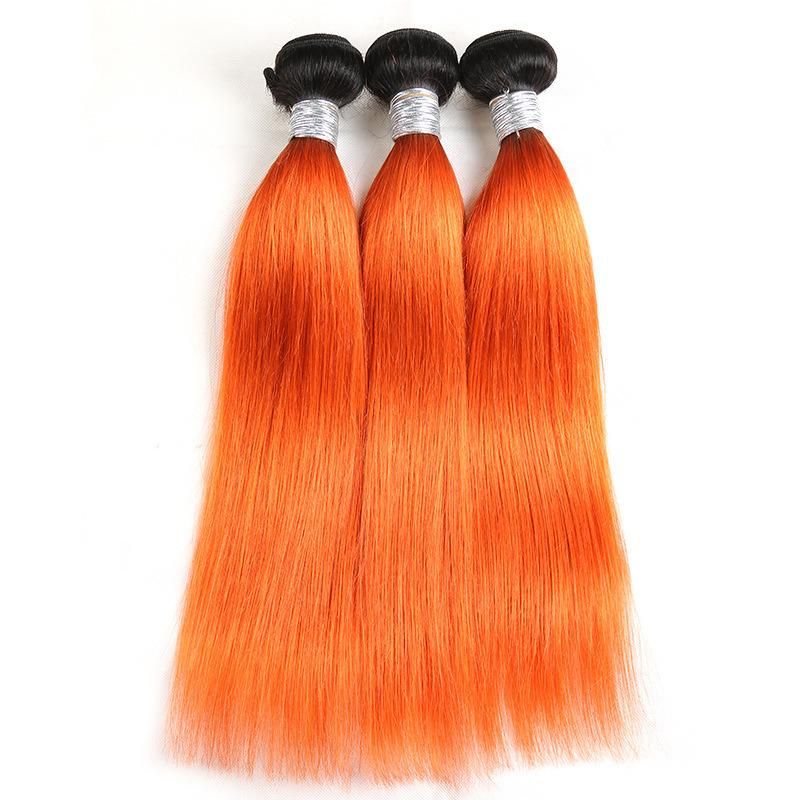 Orange Color Straight Body Wave Remy Hair Extensions Human Hair Bundles 22 Inches with Double Drawns