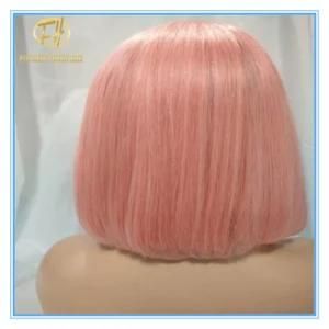 Top Quality Hot Sales #Pink Color Bob Human Hair Lace Wigs with Factory Price Wig-035